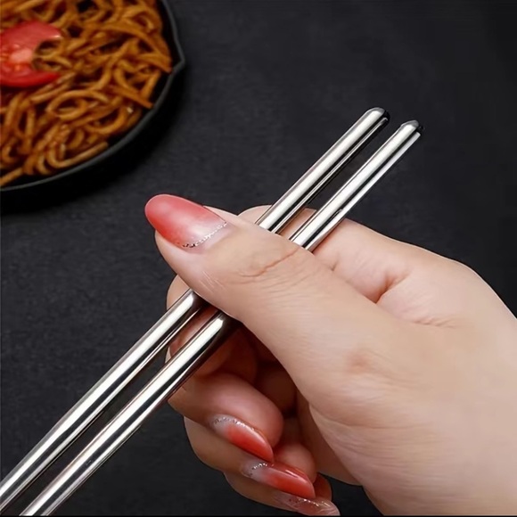 Stainless Steel Lot of 4 Pairs Reusable Food Utensil Chopsticks. - Picture 3 of 3